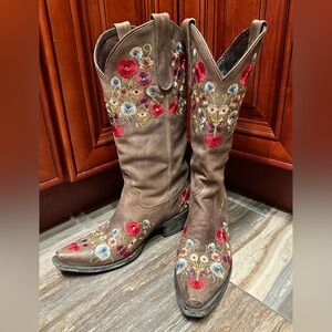Lane Boots Allie Floral Embroidery Flower Cowboy Boots Cowgirl Wedding 7 RARE